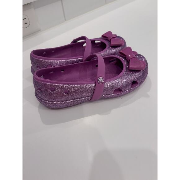 Crocs Keeley Girls Size 12 Candy Hot Pink Bling Bow Mary Jane Shoes Flat - Picture 3 of 7